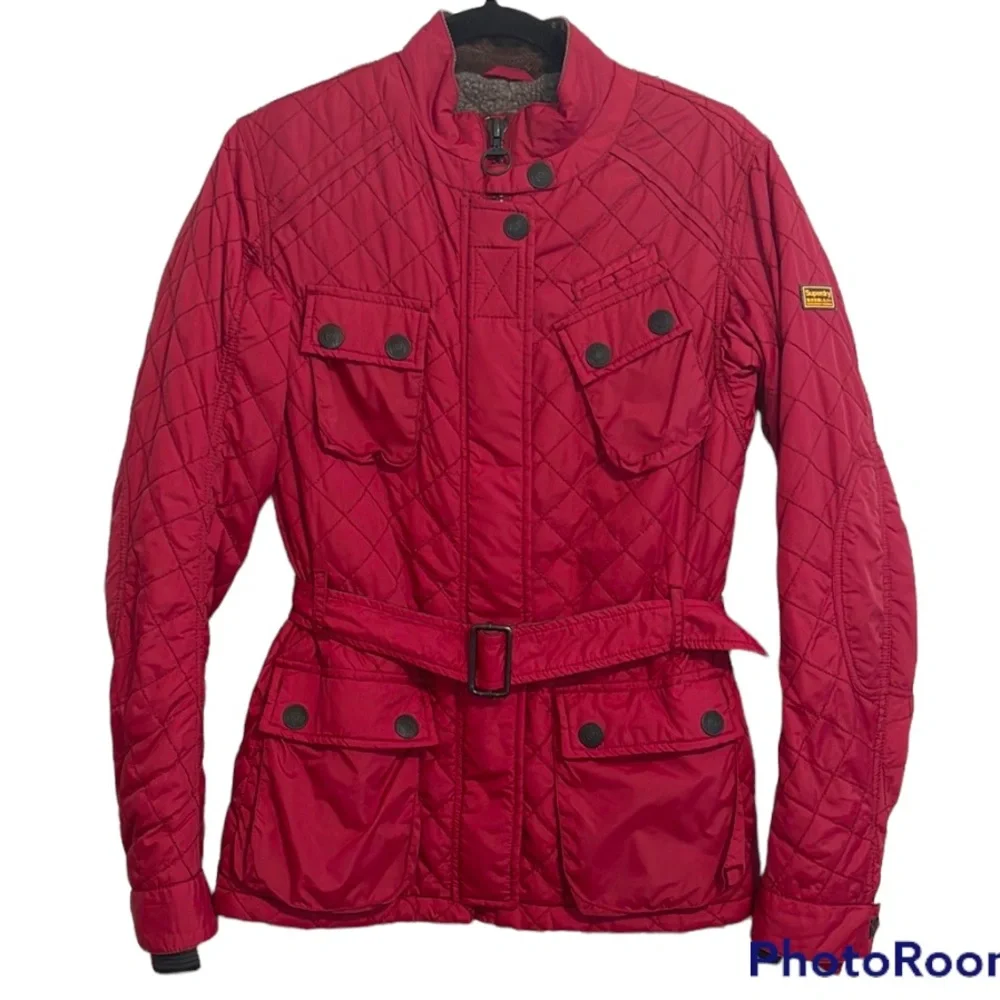 Superdry Motorbike Japan Womens Red Quilted Jacket Fleece Lined Size Medium - Picture 1 of 15